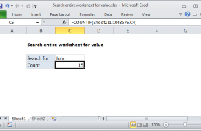 Excel formula: Search entire worksheet for value