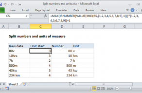 Excel formula: Split numbers from units of measure