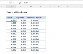 Excel formula: Value is within tolerance