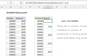 Excel formula: XLOOKUP binary search
