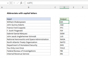 Excel formula: Abbreviate names or words