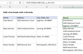 Excel formula: Add a line break with a formula