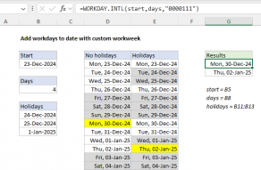 Excel formula: Add workdays to date custom workweek