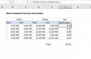 Excel formula: Basic timesheet formula with breaks