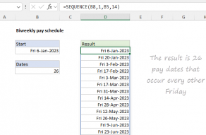 Excel formula: Biweekly pay schedule