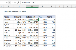 Excel formula: Calculate retirement date