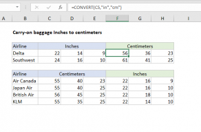 Excel formula: Carry-on baggage Inches to centimeters