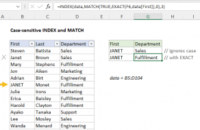 Excel formula: INDEX and MATCH case-sensitive 