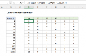 Excel formula: Cash denomination calculator