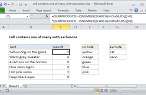 Excel formula: Cell contains one of many with exclusions