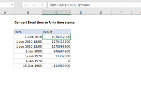 Excel formula: Convert Excel time to Unix time