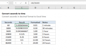 Excel formula: Convert decimal seconds to Excel time