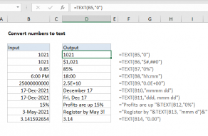 Excel formula: Convert numbers to text