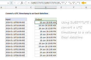 Excel formula: Convert UTC timestamp to Excel datetime