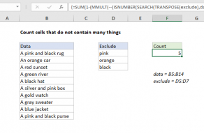 Excel formula: Count cells that do not contain many strings