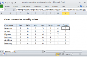 Excel formula: Count consecutive monthly orders