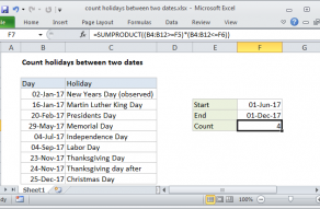 Excel formula: Count holidays between two dates