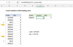 Excel formula: Count numbers with leading zeros