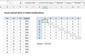 Excel formula: Count paired items in listed combinations