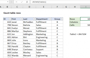 Excel formula: Count table rows