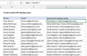 Excel formula: Create email with display name