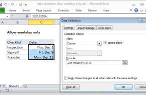 Excel formula: Data validation allow weekday only