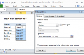 Excel formula: Data validation must contain specific text