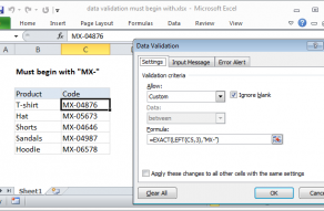 Excel formula: Data validation must begin with