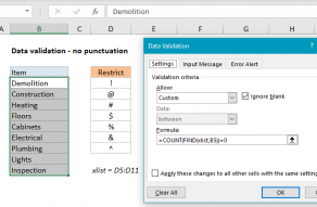 Excel formula: Data validation no punctuation