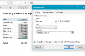 Excel formula: Data validation require specific multiple