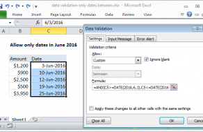 Excel formula: Data validation only dates between