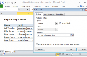 Excel formula: Data validation unique values only