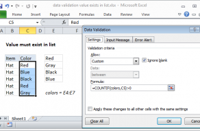 Excel formula: Data validation exists in list