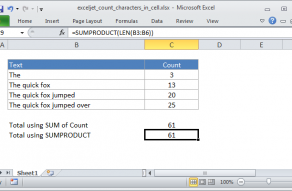 Excel formula: Count total characters in a range