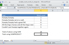 Excel formula: Count total words in a range