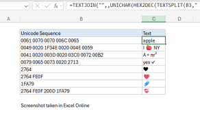Excel formula: Encode Unicode sequence into text