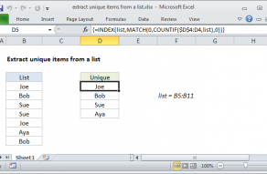 Excel formula: Extract unique items from a list