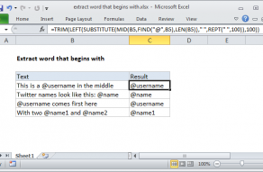 Excel formula: Extract word that begins with specific character