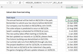 Excel formula: Extract date from text string