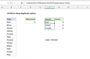 Excel formula: FILTER to show duplicate values