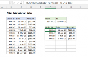 Excel formula: Filter data between dates