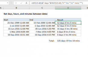 Excel formula: Get days, hours, and minutes between dates