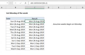 Excel formula: Get Monday of the week