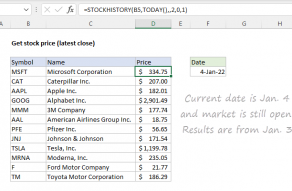 Excel formula: Get stock price (latest close)