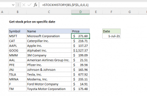 Excel formula: Get stock price on specific date