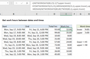 Excel formula: Get work hours between dates and times