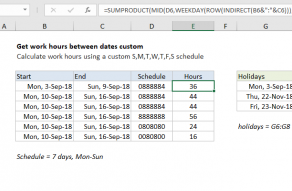 Excel formula: Get work hours between dates custom schedule