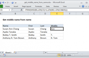 Excel formula: Get middle name from full name