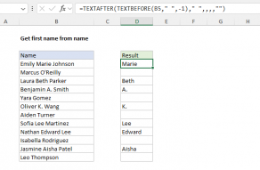 Excel formula: Get middle name from full name