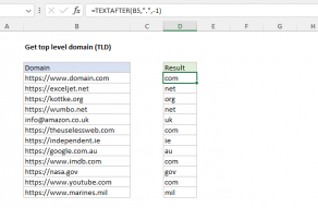 Excel formula: Get top level domain (TLD)